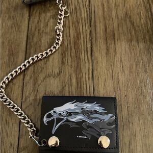 GSI Mens Black Leather Eagle Graphic Biker Chain Wallet Trifold 2011 G.S.I